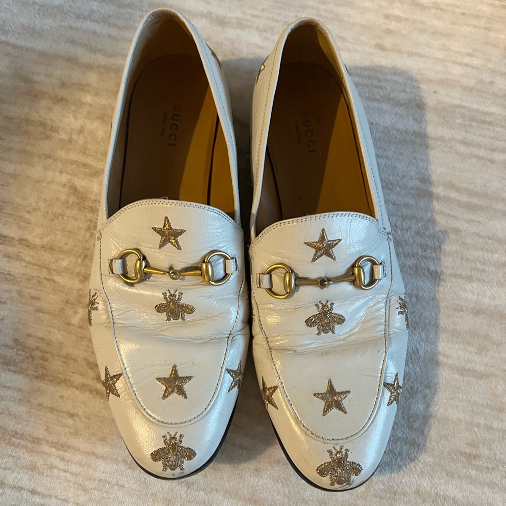 Gucci Princeton White bee Horsebit Loafers sz 40 used